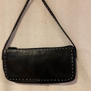 Y2K Adrienne Vittadini Black Leather Bag w/ white stitching